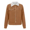 Womens Jackets American Retro Fleece Lapel Corduroy Lamb Wool Splicing Jacket Lossa fast färg Lång ärmknapp ner 231214