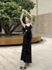 Casual Dresses Black Sexy Club Sequins Slip Long Women 2023 French Sleeveless Backless Slim Female Elegant Party Evening Dress Summer