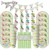 49pcs dinosaure thème fête vaisselle ensemble assiette en papier tasse serviette bannière Dino joyeux 1er anniversaire fête décoration pour enfants garçons 2010322q