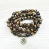 SN1148 Modna Tiger Eye 108 Mala Bransoletka om Buddha Bransoletka lub naszyjnik Bransoletka do jogi 4 Bransoletka z kamienia naturalna 254i