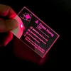 100 pçs led em branco acrílico cartão de visita luz transparente brilhante nome tag placa vip cartões energia da bateria diy decoração lâmpada presente