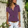 Kvinnors blusar skjortor Autumn Woman Pocket Office Blus Plus Size Lapel långa SLE Slim-knappar Skjorta Damer Black Pink Femini Tops S-8XLL231214