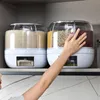 Organizzazione di stoccaggio della cucina 360 ° 360 ° Dispenser rotante Scatola di stoccaggio a venatura trasparente vaso di riso cucina circolare cucina a prova di insetto 231213