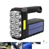 Lanternas Tochas Lanternas Tochas Solar Recarregável Usb 8 Led Portátil Searchlight Long-Range Spotlight Glare Outdoor Cam Drop Dhxdf