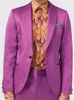 Мужские костюмы Bridalaffair, мужские пурпурные атласные шаль с лацканами, свадебный костюм для мужчин, костюм для выпускного на одной пуговице, Homme, 3 шт., блейзер, жилет, брюки