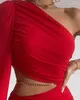 Casual Dresses Women 2023 Summer Fashion One Shoulder High Waist Bodycon Dress For Party Sexy Mesh Patch Temperament Mini