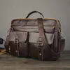 Echtes Öl Wachsen Cowhide Aktentasche echte Leder -Computer -Büro -Taschen für Männer Laptop Business Worktasche Handtasche Bolso Hombre Brief286Q