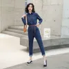 2023 Lente Nieuwe Jumpsuit Damesmode Koreaanse Versie Denim Jumpsuit Werkkleding Broek Lange Mouwen Afslanken Bijpassende Riem