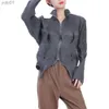 Kvinnors blusar skjortor Miyake Autumn New Women's Long Sle Shirt Coat Fashion Oregelbundet Fold Design Sense V-Neck Slim Fit Women Topsl231214