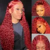 99j Burgundy Red Lace Front Human Hair Wig Deep Wave Frontal Wig 30 Inch Pre Plucked Synthetic Lace Front Wigs 250 Density