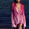 Women's Swimwear Sexy See Through Women Beachwear Gradation Shirt Bikini Cover Ups Grunge Loose Fit Buttons Long Sleeve Swimsuit Ladies