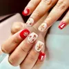 False Nails 24pcs Short Round French Flowers Fake Full Cover Detachable Nail Tips Press On Faux Fingernails