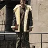 Мужское зимнее пальто из искусственного меха, оригинальное пальто средней длины из утолщенной овчины, кожаный бомбер с капюшоном, шерстяная подкладка, теплая зимняя одежда 231213