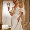 Modest Soft Satin Scoop Mermaid Wedding Dresses With Lace Appliques Sheer Bridal Gowns Illusion Back Robe De Mariee 328 328