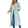 Women's Trench Coats Leisure Business Double Breasted Long Classic Polo Collar Sleeve Windproof Belt Street Style Windbreaker Coat