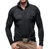 Polo da uomo T-shirt con risvolto con bottoni casual T-shirt a maniche lunghe tinta unita Tasca basic Canottiere T-shirt Top Camicie Abbigliamento uomo