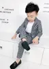 Garnitury Moda Formal Plaid Balzer Suit for Kids Wedding Flower Boys Dress Modis Blazer Pant 2 PC Kurtka Baby 231213