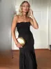 Urban Sexy Vestidos Traf Mulher Strapless Midi Dreess Preto Ruched Sem Mangas Moda Irregular Elegante Backless Party Long Dress Vestidos 231213