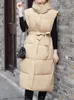 Gilet pour femmes Automne hiver féminine Fashion Fashion Long Coton Viette femme décontractée épaisse chaude sans manches à lacets à lacets à lacets