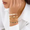 Link-Armbänder KunJoe 5 teile/satz Vintage Pfirsich Herz Kristall Armband Für Frauen Männer Punk Gold Farbe CCB Perlen Kubanischen Kette Set