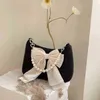 Sac à provisions vintage Bow Femme Avant-bras sac faux perle de perle ladie épaule crossbody femelle portefeuille nylon doux