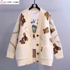 Chandails pour femmes petit ours lettre pull manteau ample et épaissi automne Version coréenne paresseux polyvalent tricoté Cardigan 231214