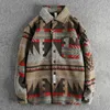 Suéter masculino pesado vintage padrão tribal tecido de lã camisa de manga comprida outono e inverno grosso quente americano casaco casual