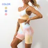 Lu Lu Lemon Align Seamless Gym Two Piece Set Women Tracksuit Tie Dye Yoga Sports Bra Crop Top Workout Shorts Sets Fitness Leggings Athletic Wear