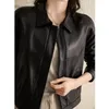 Veste de moto noire en cuir véritable pour femme, Style court, polyvalente, en peau de mouton, automne 2023