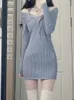 Lässige Kleider Herbst gestrickt Korean Fashion Mini Kleid Frauen Frankreich Vintage von Schulter schlank weiblich sexy Party Solid 2023