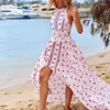 Casual klänningar högkvalitativ blommig tryck sommar 2023 Kvinnor Elegant Vintage Boho Long Maxi Dress Sexig backless Party Beach