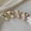 Stud Earrings Cute Gold Color Love Heart For Woman Accessories Elegant Simulation White Pink Pearl Earings Women's Jewelry