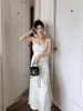 Swobodne sukienki satynowe jedwabista letnia sukienka midi z rozciętym paskiem bodycon kobiety czarne koreańskie ubrania y2k imprezy klub seksowne panie eleganckie