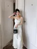 Casual Dresses Satin Silky Summer Midi Long Dress With Slit Strap Bodycon Women Black Korean Clothes Y2k Party Club Sexy Ladies Elegant