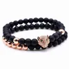 Charm leopard head two in one Bracelet Strands 6 mm black natural agate beads sin bead man Du Jinzhu309N