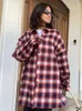 Koszule bluzek damskich Aynaray 2023 Autumn Winter Woman Kobiety Koszulka Plaid Long Long Koszulka Vintage Long Ręczenna Bluzka Red Lose Fit For Woman Kobieta YQ231214