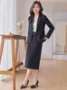 Abito da due pezzi 2023 Elegant Women Skirt Suit Autunno inverno Apricia Black Pink One Button Business Office Lady Blazer Giacca Blazer 2 pezzi