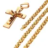 Collier pour hommes, chaîne avec pendentif grande croix, en or jaune 14 carats, colliers chrétiens pour hommes, bijoux scintillants glacés