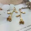 Figurines décoratives 5 pièces en laiton plaqué or, boucles d'oreilles en forme de Rose inversée en trois dimensions, Clip d'oreille, collier pendentif, accessoires de bijoux à faire soi-même
