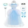 Vestidos da menina renda malha vestido de princesa crianças vestido de natal azul vestido de baile aniversário rainha cosplay roupas puff vestidos 231213