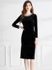 Casual Dresses Retro Studded Velvet Dress For Women In Autumn And Winter With A Unique Slim Fitting Black