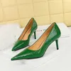 Klänningsskor spetsiga stilett klackar Snake Mönster Fashion Women Greenow 34-43 Plus Size Office Work Women's Pumps Banquet Wedding