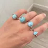 Wedding Rings nature Larimar 925 Sterling silver Ring Adjustable Engagement Rhodium Plated for Woman's Anniversary 231212