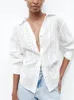 Women's Blouses Shirts For Women 2023 V Neck Collared Button Up Cutwork Embroidery Shirt Long Sleeve Casual White Ladies Tops