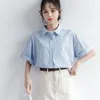 Blusas femininas camisas femininas estilo preppy sólido branco verão casual manga curta coreano moda chique blusas streetwear férias topos