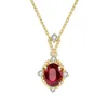 Pendants Vintage 925 Sterling Silver Ruby Color 18K Gold Plated Chain Necklace Garnet Zircon Exquisite Women's Party Jewelry