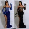 Robes sexy urbaines Robe de soirée en maille fendue avec strass 2023 Moulante Cocktail Robes d'anniversaire pour dames Élégantes Luxe Sexy Col en V Robes noires de fête T231214