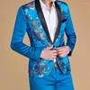 Costumes pour hommes 2023 mode bleu scène Banquet couleur unie costume manteau/homme mince mariage 2 pièces Blazers veste pantalon pantalon