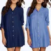 Blouses Femmes Vintage surdimensionné Jeans Blouse femmes 2023 automne mode col rabattu à manches longues Denim chemise robe dames décontracté en vrac