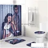 Shower Curtains African American Couple Curtain Set Polyester Waterproof Bathroom 180X180Cm With Mat Drop T200711 Delivery Home Gard Dhebt